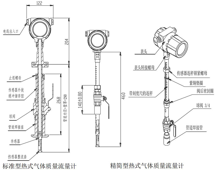 DN65熱式氣體質(zhì)量流量計插入式結(jié)構(gòu)尺寸圖